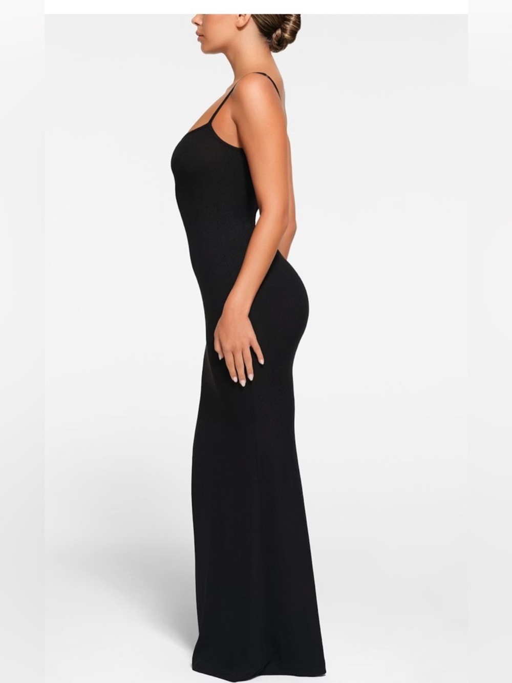Skims Soft Lounge Slip Dress Ribbed In Onyx , MP - Picture 2 of 12